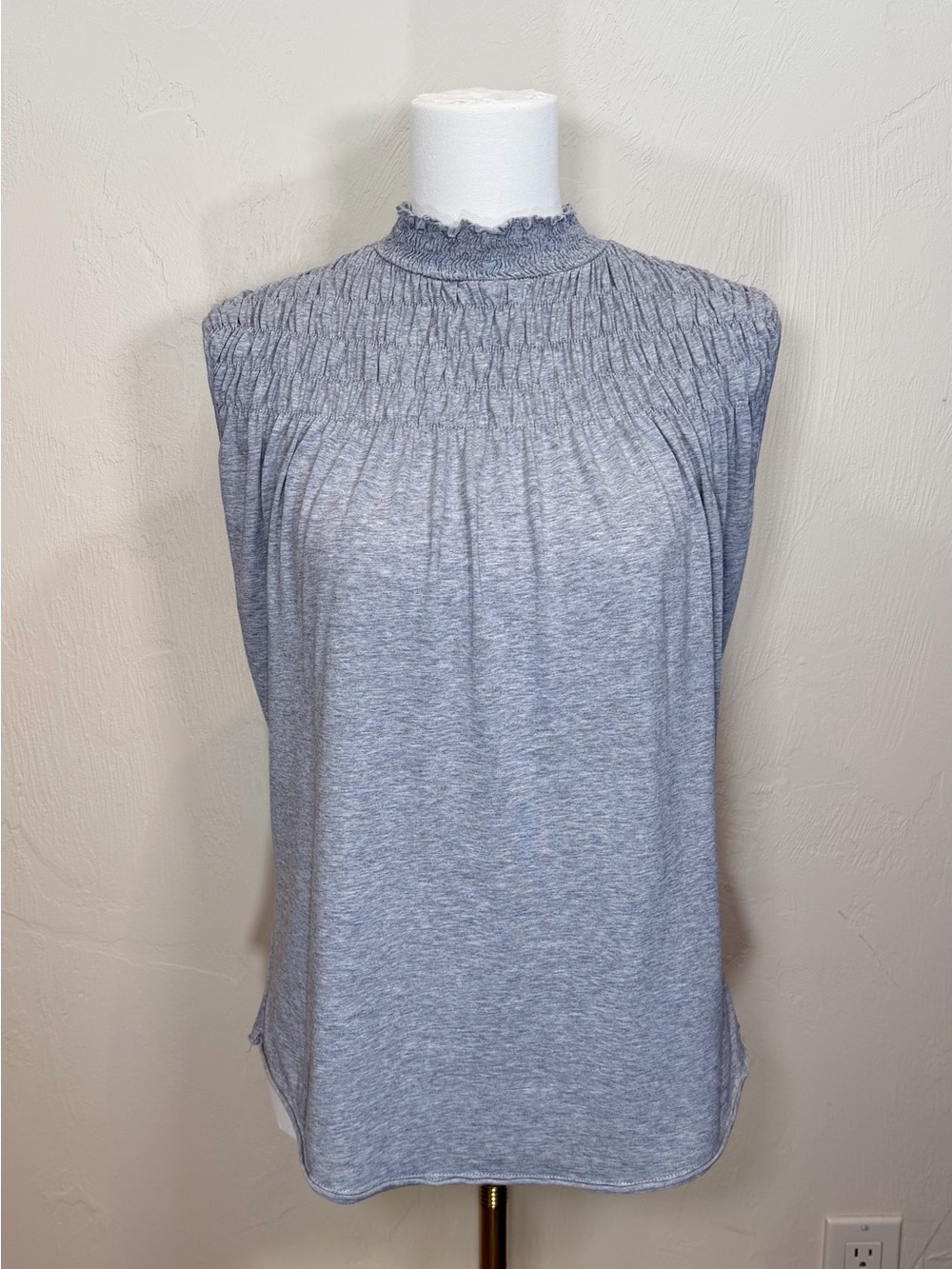 Sundance Heather Gray Smocked Mock Neck Tank Top